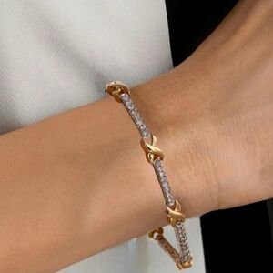 Vintage Two Tone Bracelet, Gold and Silver X's and O's Cubic Zirconia Bracelet